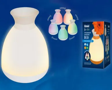 фото ULD-R200 LED/100Lm/3000K/RGB WHITE Настольный светильник — ваза, 3W. Встроенный аккумулятор 1800mAh. Сенсорный выключатель. Белый. ТМ Uniel