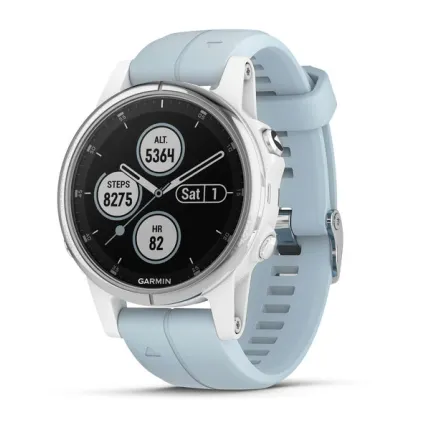 Фото №0 Часы Garmin Fenix 5S Plus белые с голубым ремешком