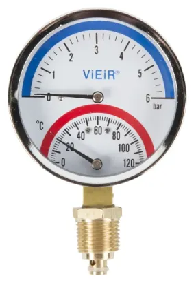 Фото №0 Термоманометр вертикальный VIEIR 1/2" 120С 10 бар/50/ YE10