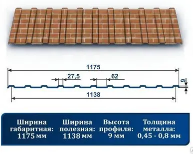 фото Профнастил С-9 красный кирпич