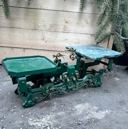 Фото №0 Весы старинные рыночные 39 см чугун мрамор