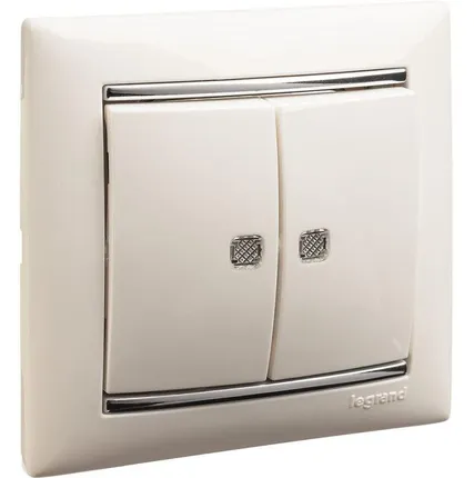 Фото №2 Выключатель 2-кл. СП Valena 10А IP31 250В с зел. подсветкой механизм бел. Leg 774428