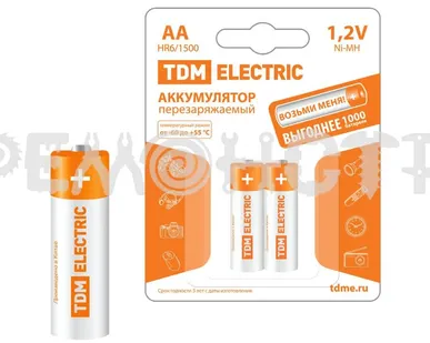 фото Аккумулятор AA-1500 mAh Ni-MH BP-2 TDM (2/240) кратно 2шт П