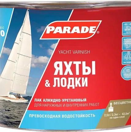 Фото №0 Лак PARADE Лак для отделки панелей яхт PARADE L20 2,5 л полуматовый 0006114