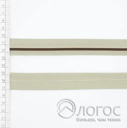 Фото №0 Косая бейка декоративная с кантом Т 25мм, D48+D38 (бежевый с коричневым кантом)