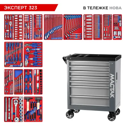 Фото №19 Набор инструментов 323 предмета, quot;ЭКСПЕРТ 323 quot;, в серой тележке МАСТАК 50-07323G