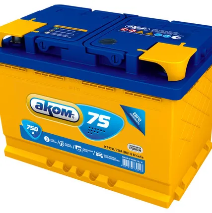 Фото №0 Аккумулятор АКОМ Standart 75 А/ч обратный R+ 278x175x190 L3 EN 750 А