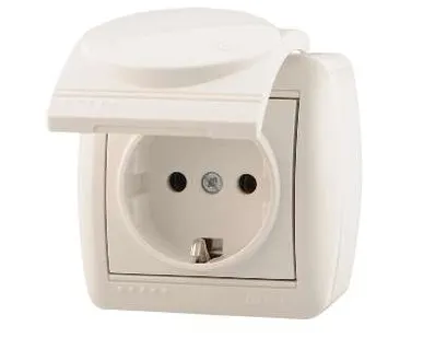 фото Розетка 1-м ОП Ната с защ. крышкой керам. с заземл. бел. LEZARD 710-0200-123