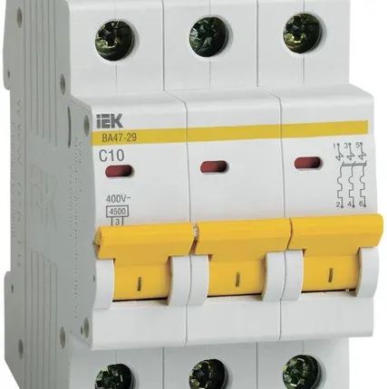 Фото №0 Выключатель автоматический модульный 3п C 10А 4.5кА ВА47-29 ИЭК MVA20-3-010-C