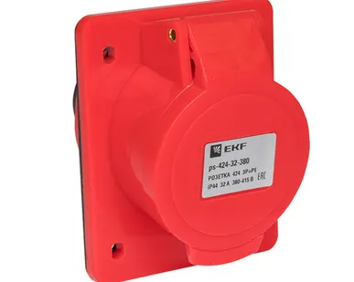 фото Розетка силовая 3-ф., 32А, 380В, IP44 (4-п, стацс. вн...