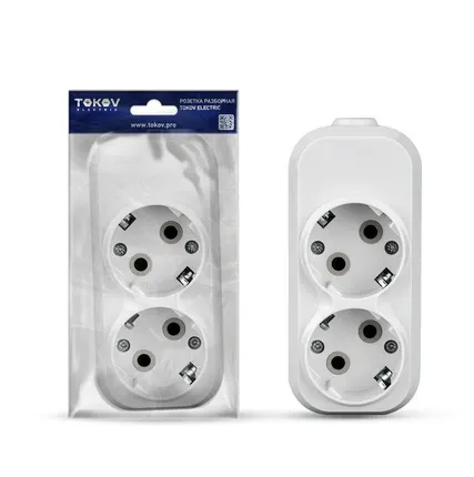 Фото №0 Колодка удлинителя 2-м 16А с заземл. АБС-пластик бел. TOKOV ELECTRIC TKE-C01-KU2-Z