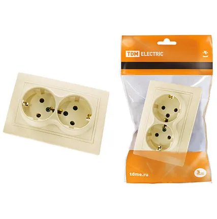 Фото №0 Розетка двойная с заземлением 16А слоновая кость "Таймыр"