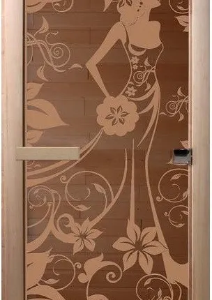 Фото №0 Дверь стеклянная бронза "Девушка в цветах" 1,9 х 0,7 м