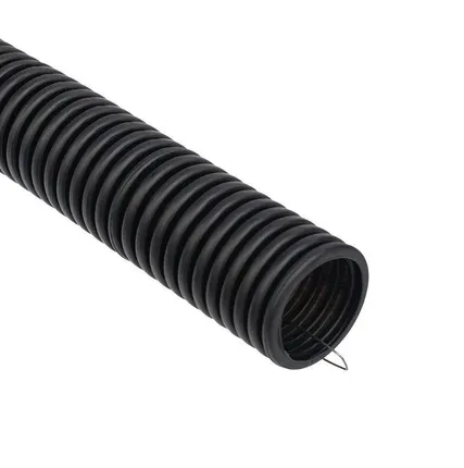 Фото №0 Труба гофрированная ПНД d25мм с протяжкой черн. (уп.50м) Rexant 28-0025-3