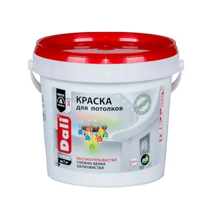 Фото №0 Краска акриловая для потолков снежно-белая (матовая) 0,9л "DALI"