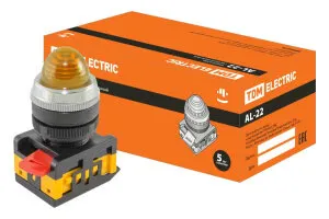 фото Лампа AL-22 сигнальная d22мм желтый неон/230В цилиндр TDM