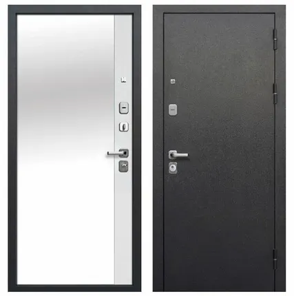 Фото №0 Дверь входная Гарда 9см (Ferroni) металл/МДФ с зеркалом, Антик серебро/Эмалит белый 2050х960мм, ПРАВАЯ