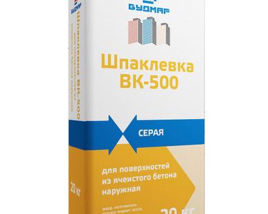 фото Смесь сухая шпаклевочная для ячеистого бетона (наружная) ВК-500 Серая 20 кг