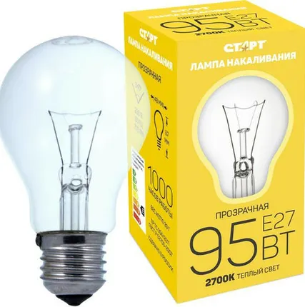 Фото №0 Лампа накаливания 'шар' прозрачная 95Вт Е27 СТАРТ