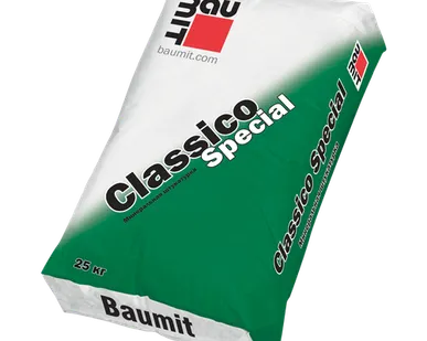 фото Baumit декоративная минеральная штукатурка шуба Classico Slecial белая 2мм 25кг