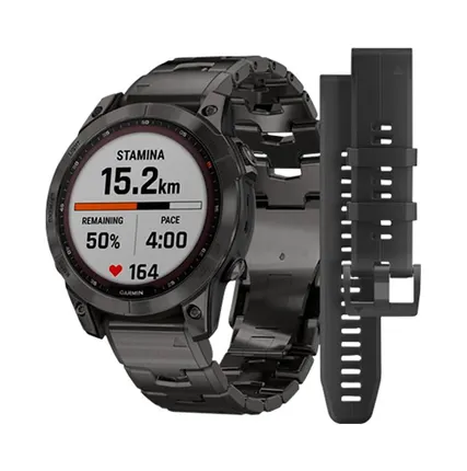 Фото №0 Часы Garmin Fenix 7 Sapphire Solar титановый угольно-серый DLC с угольно-серым титановым DLC браслетом