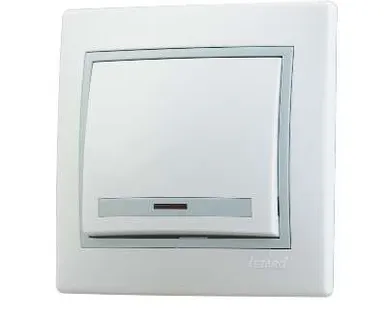 фото Выключатель 1-кл. СП Мира 10А IP20 с подсветкой с сер. вставкой бел. LEZARD 701-0215-111