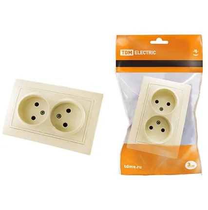 Фото №0 Розетка двойная 10А слоновая кость "Таймыр"