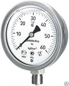 Фото №0 Манометр ДМ8008-1 ВУМ гл, от 0 до 160....600 кгс/см2, d=60мм, класс 1,5