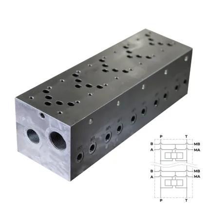 Фото №0 EM235/5YM - Плита для распределителей и клапанов, пятиместная, CETOP 05, P-A-B= G3/4", T=G1" M=G1/4", сбоку чугун