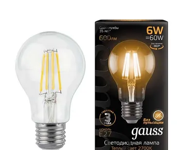 фото Лампа светодиодная Black Filament А60 E27 6Вт 2700К Gauss 102802106