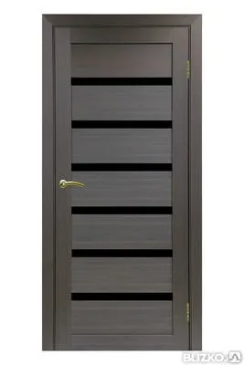 Фото №0 Дверное полотно OPTIMA PORTE серия Турин 507 Экошпон Черное стекло/ Венге