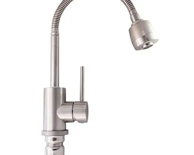 фото Смеситель для кухни ZM/CALORIE W8105, нержавеющая сталь, гибкий излив, картридж 35мм, гайка