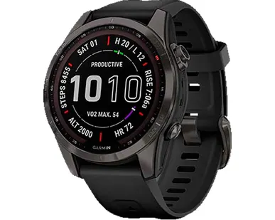 фото Часы Garmin Fenix 7S Sapphire Solar титановый угольно-серый DLC с силиконовым ремешком