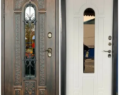 фото Входная дверь Термо Лацио стеклопакет ковка Golden Oak патина-White