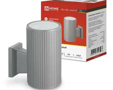 фото Светильник НБУ LINE-1хA60-GR CITY E27 IP65 230В уличный односторон. алюм. под лампу 1хA60 сер. IN HOME 4690612037929