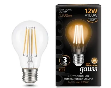 фото Светодиодная филаментная лампа Gauss A60 12W 1200Lm 2700K E27 102902112