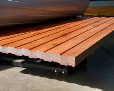 фото Профлист С-8 под дерево / золотой орех / 0.45 мм. - Золотой орех - Глянцевая - с ЛКП - Первый - С-8 - Стандартные - Опт (от 100 листов / от 200 м.пог.)