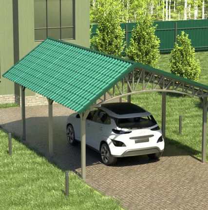 Фото №0 Двускатный навес №20 из металлочерепицы 4,5х6,3 м