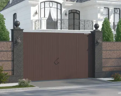 фото РАСПАШНЫЕ ВОРОТА С ЗАПОЛНЕНИЕМ СЭНДВИЧ-ПАНЕЛЯМИ SWG-A