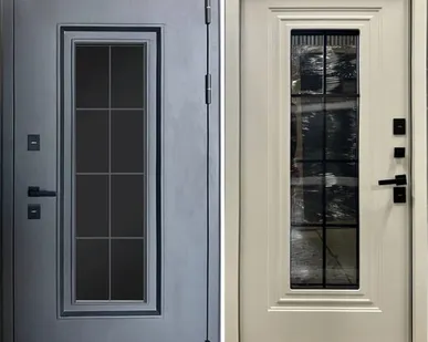 фото Входная дверь Термо Венеция муар серый стеклопакет-шагрень белая