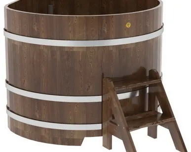 фото Купель для бани из сращенной лиственницы угловая 1,19х1,19 (мореная, Н = 1,0 м)