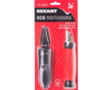 фото Нож монтажника нержавеющая сталь двухсторонняя заточка лезвие 33мм Rexant 12-4931