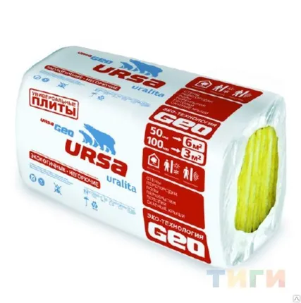 Фото №0 Минвата "Урса Универсальные плиты" (плита 1000*600*50мм, 10шт.) 0,3м3; 6м2