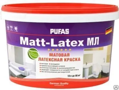Фото №0 Краска моющаяся матовая Пуфас Matt-Latex Основа А мороз. (2,5л=3,8кг)