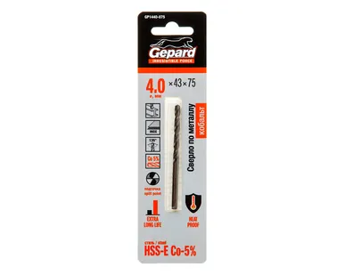 фото Сверло по металлу 4.0х43х75 мм кобальт 5% Gepard GP1435-075