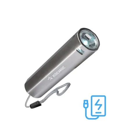 Фото №0 Фонарь аккумуляторный ручной LED 1Вт линза аккум. Li-ion 18650 1.2А.ч Power-bank USB-шнур ABS-пластик КОСМОС KOS116Lit