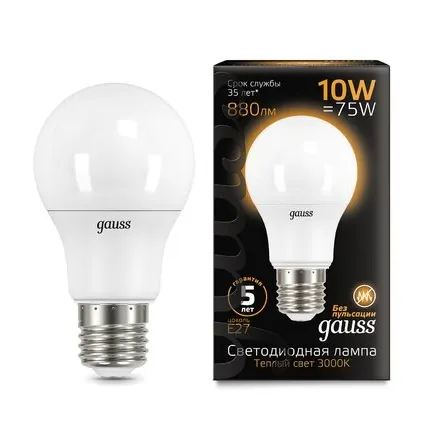 Фото №0 Светодиодная лампа Gauss A60 10W 880Lm 3000K E27 102502110