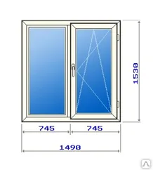 фото Двухстворчатое окно 1490х1530 мм для кирпичного дома, двухкамерное