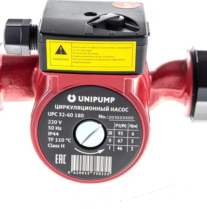 Фото №10 Циркуляционный насос Unipump UPС 32-60 180 мм с гайками, напор 6 м, диаметр 25мм, расход 63 л\мин, 3 скорости, 15467