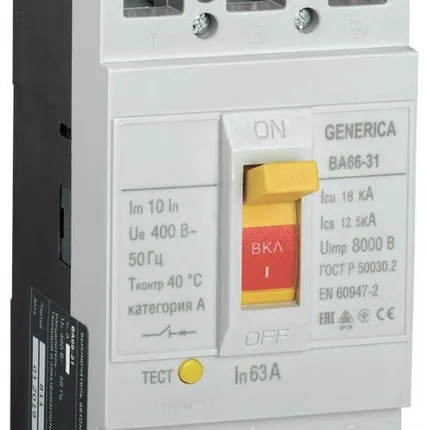 Фото №0 Выключатель автоматический 3п 63А 18кА ВА66-31 GENERICA IEK SAV10-3-0063-G
